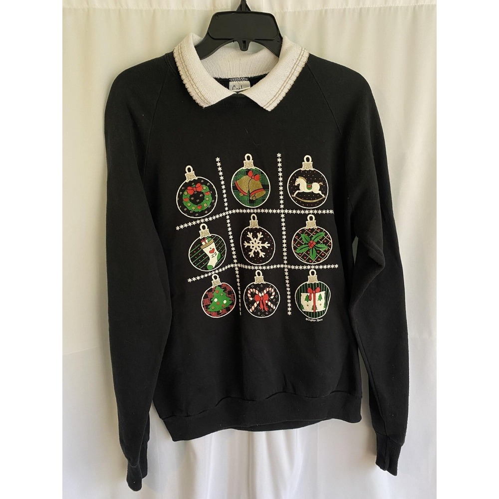 Vintage Christmas Ornaments Collared Sweatshirt Large Made in USA